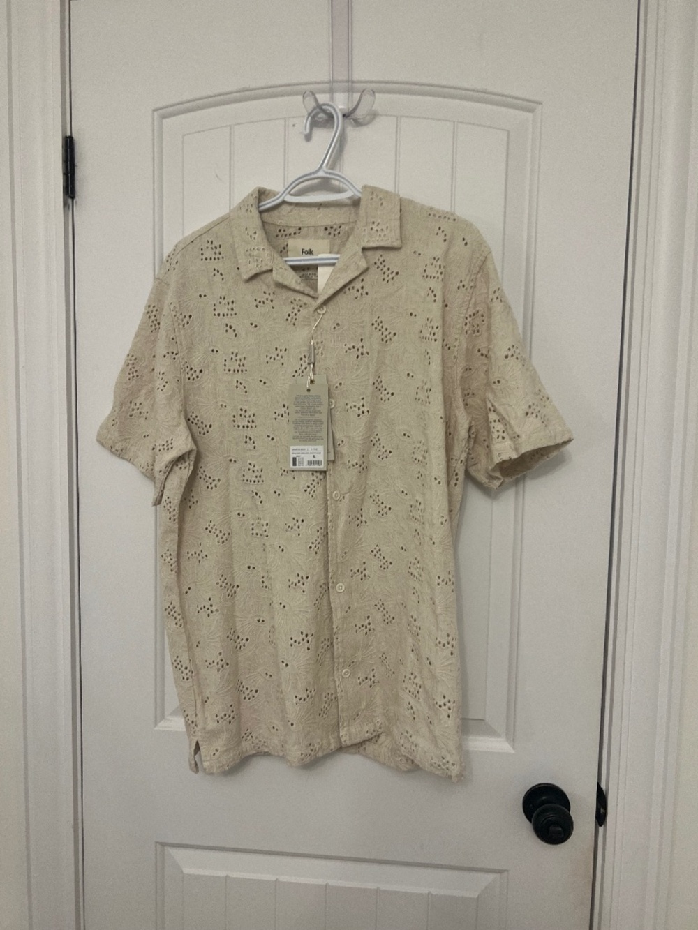 Folk Beige Eyelet Short-Sleeve Shirt